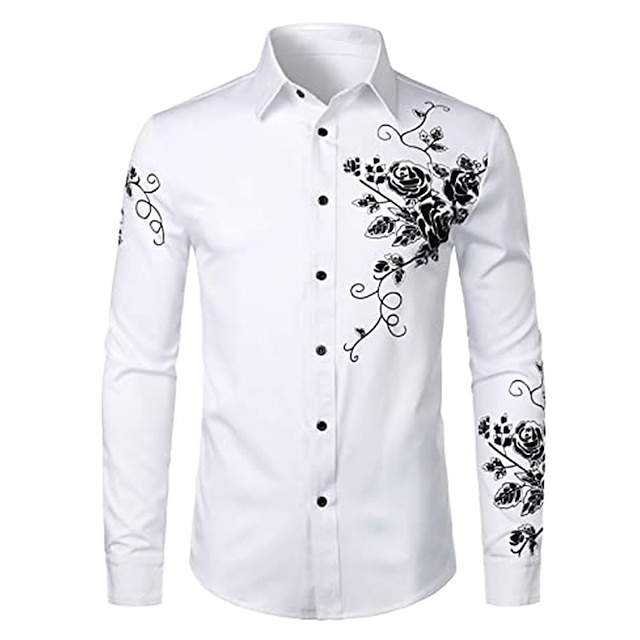 Mens Clothing Mens Shirts | Mens Shirt Floral Turndown Street Casual Button-Down Long Sleeve Tops Casual Fashion Breathable Comf