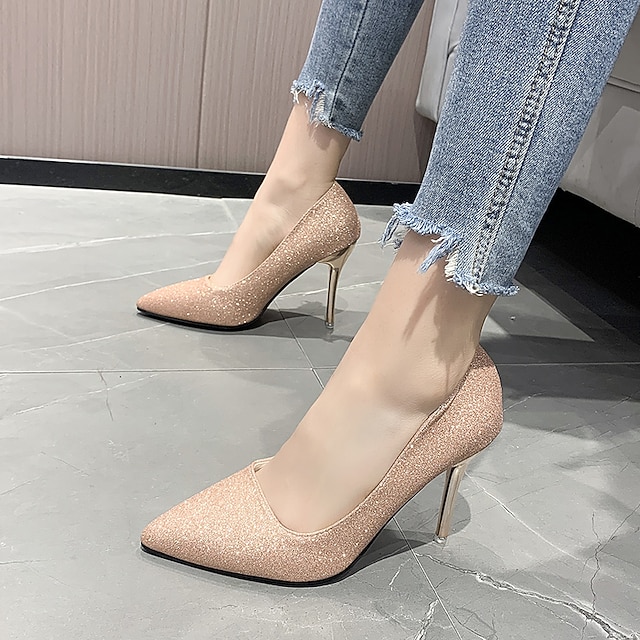 

Women's Heels Sequin High Heel Pointed Toe Office Synthetics Loafer Spring Solid Colored Black Gold Silver
