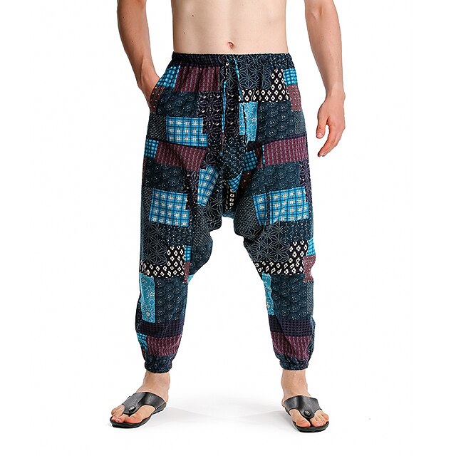 

Men's Chinoiserie Boho Harem Jogger Sweatpants Elastic Drawstring Design Pants Casual Graphic Prints Mid Waist Loose Blue S M L XL XXL