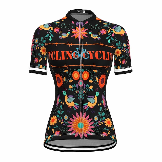 

21Grams Women's Short Sleeve Cycling Jersey Summer Spandex Black Floral Botanical Bike Top Mountain Bike MTB Road Bike Cycling Quick Dry Moisture Wicking Sports Clothing Apparel / Stretchy