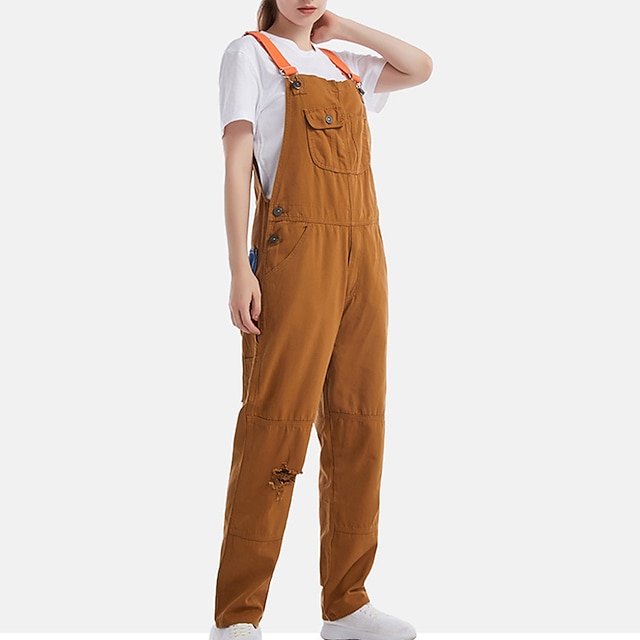 

Women's Overall Pocket Solid Color Square Neck Casual Street Casual Regular Fit Sleeveless Khaki S M L Spring