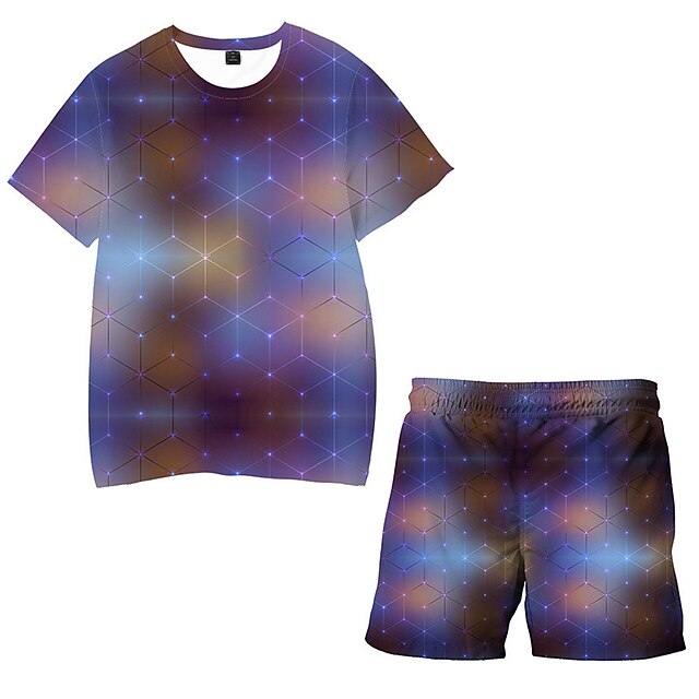 Baby & Kids Boys Clothing | Kids Boys T-shirt & Shorts Clothing Set 2 Pieces Short Sleeve Purple Galaxy Geometric Print Street S