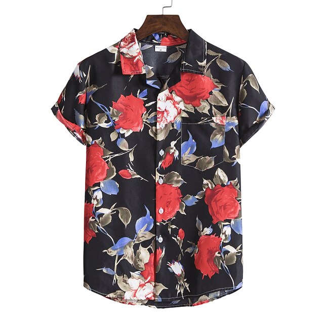 

Men's Shirt Tree Geometry Turndown Home Street Print Short Sleeve Tops 2pcs Ethnic Style Vintage Streetwear western style Red / White