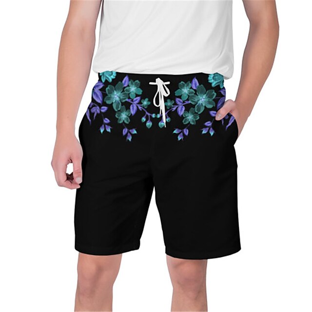

Men's Streetwear Hawaiian Shorts Beach Shorts 3D Print Elastic Drawstring Design Short Pants Casual Daily Graphic Flower / Floral Breathable Soft Mid Waist Blue Black Orange Navy Blue S M L XL XXL