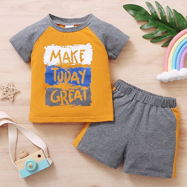 

Kids Boys T-shirt Shorts Clothing Set 2 Pieces Short Sleeve Gray Color Block Letter Print Indoor Outdoor Casual Daily Regular 1-5 Years