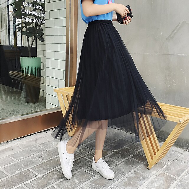 

Women's Fashion Ankle-Length Skirts Date Casual / Daily Solid Colored Pleated White Black Pink One-Size