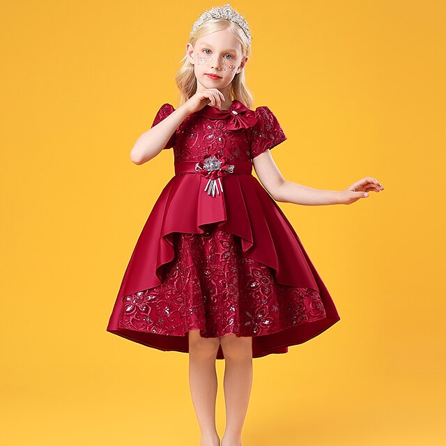 

Kids Little Girls' Dress Jacquard Solid Colored Tulle Dress Party Birthday Mesh Blue Purple Pink Maxi Short Sleeve Princess Sweet Dresses Spring Summer Slim 1 PC 3-10 Years