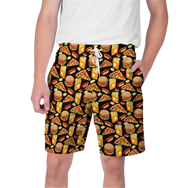 

Men's Streetwear Hawaiian Shorts Beach Shorts 3D Print Elastic Drawstring Design Short Pants Casual Daily Food Graphic Breathable Soft Mid Waist Khaki Orange Brown Yellow S M L XL XXL