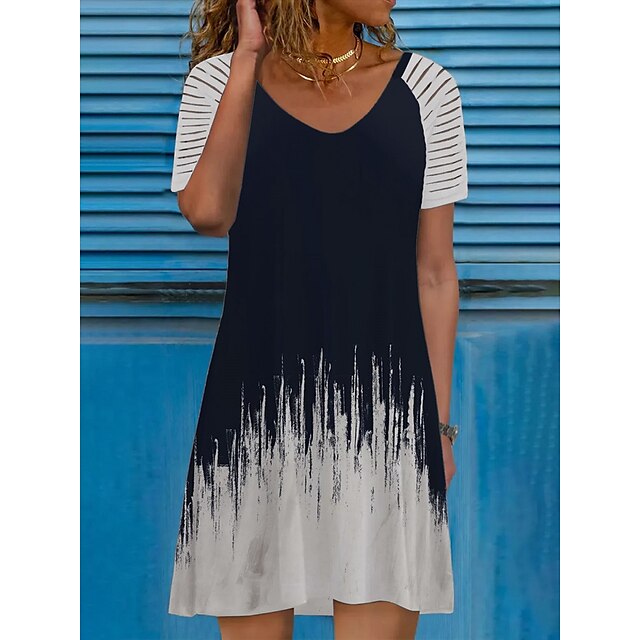 

Women's A Line Dress Knee Length Dress Royal Blue Short Sleeve Print Print Summer V Neck Basic 2022 S M L XL XXL 3XL / 3D Print