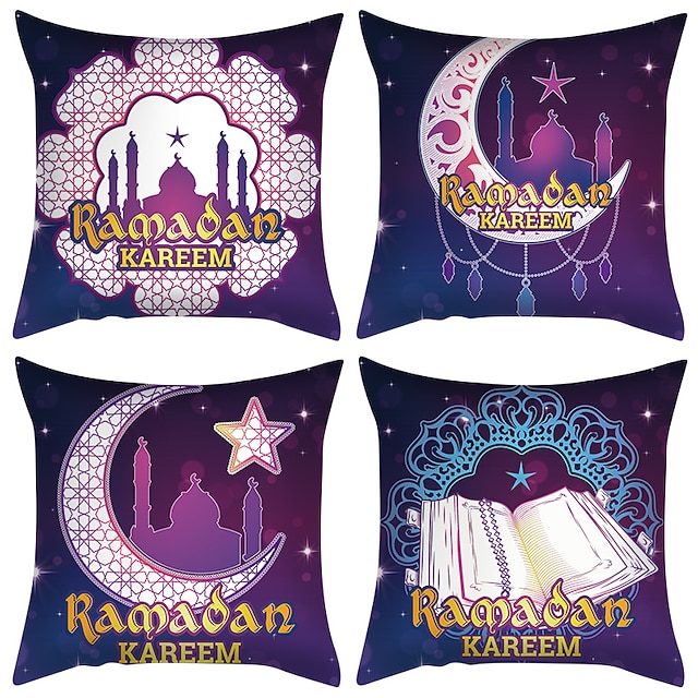 

Ramadan Double Side Cushion Cover 4PC Soft Decorative Square Throw Pillow Cover Cushion Case Pillowcase for Bedroom Livingroom Superior Quality Machine Washable Indoor Cushion for Sofa Couch Bed Chair