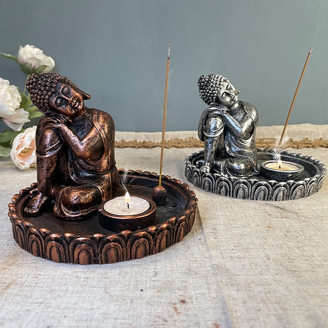 

Retro Sleeping Buddha Statue Ornaments Candlestick Incense Seat Yoga Zen Resin Crafts Home Decoration Ornaments