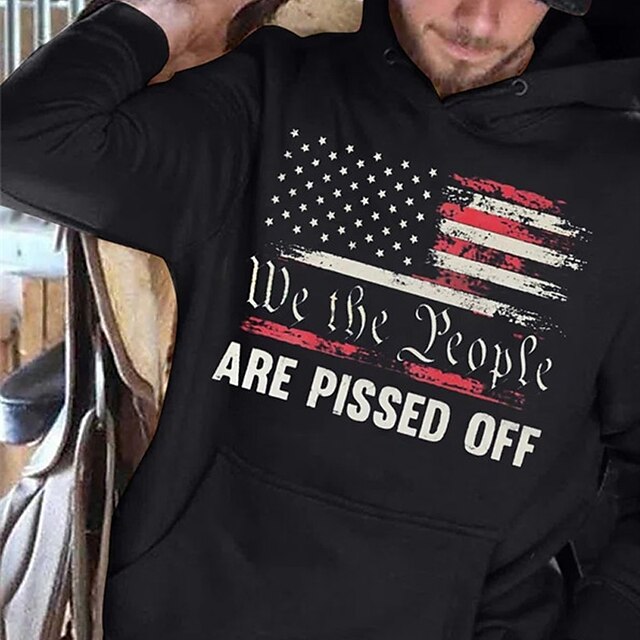 

Men's Pullover Hoodie Sweatshirt Graphic National Flag Letter Print Sports Outdoor Casual Daily Hot Stamping Basic Casual Hoodies Sweatshirts Blue Black Gray