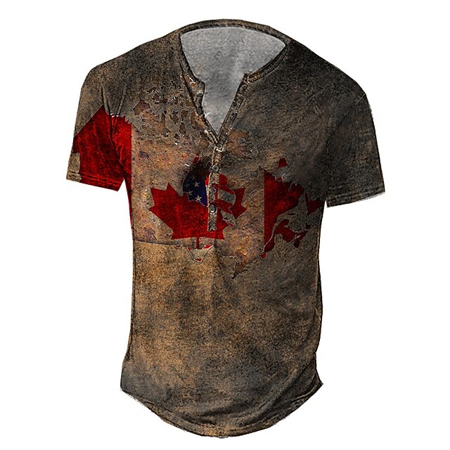 

Men's Henley Shirt Tee T shirt 3D Print Graphic National Flag Plus Size Henley Daily Sports Button-Down Print Short Sleeve Tops Basic Casual Classic Designer Brown