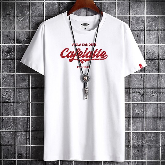 

Men's T shirt Print Letter Round Neck Casual Daily Short Sleeve Tops Lightweight Formal Breathable White Black Dark Gray