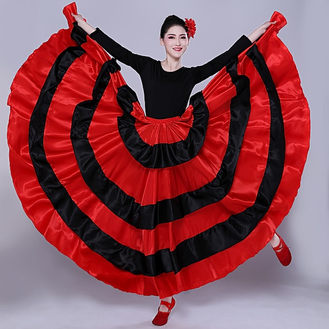 Mulheres Flamenco Señorita Dançando Traje de Dança de Tango à moda Poliéster Vermelho Saia