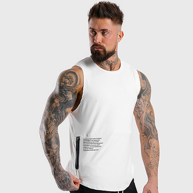 

Men's Tank Top Vest Undershirt Letter Crew Neck Street Casual Print Sleeveless Tops Lightweight Fashion Breathable Comfortable White Black Gray / Summer