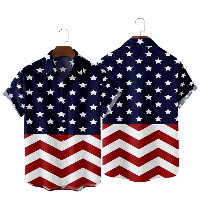 

Men's Shirt 3D Print Character Flag Classic Collar Party Daily Print Short Sleeve Tops Streetwear Hawaiian Sea Blue