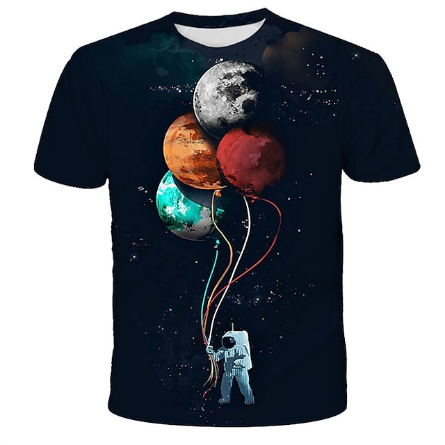  Jungen 3D Astronaut T-Shirt Kurzarm 3D-Druck Sommer Frühling Aktiv Sport Modisch Polyester kinderkleidung 3-12 Jahre Outdoor Täglich Innen Regular Fit