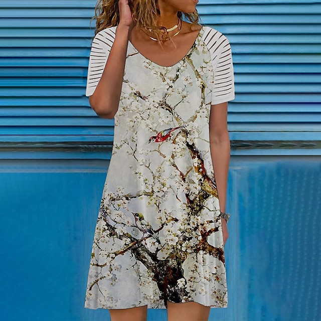

Women's Shift Dress Short Mini Dress Gray Short Sleeve Floral Print Spring Summer V Neck Casual 2022 S M L XL XXL 3XL