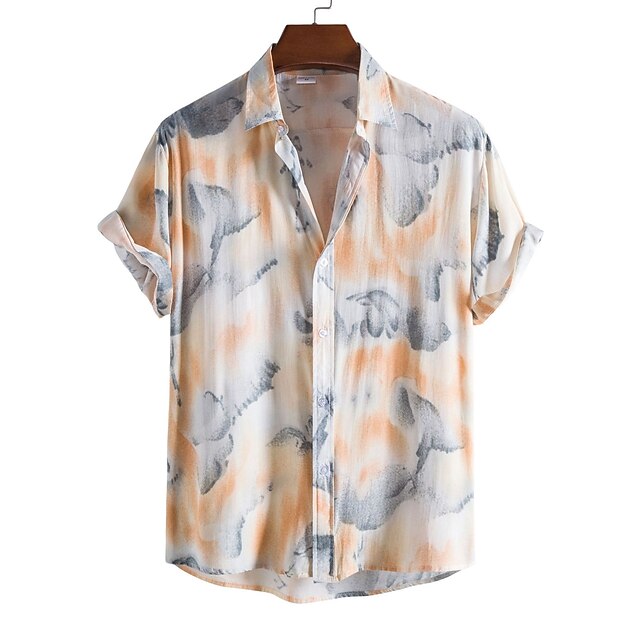 

Men's Shirt Geometry Plus Size Turndown Holiday Print Short Sleeve Tops 2pcs Beach Light Yellow