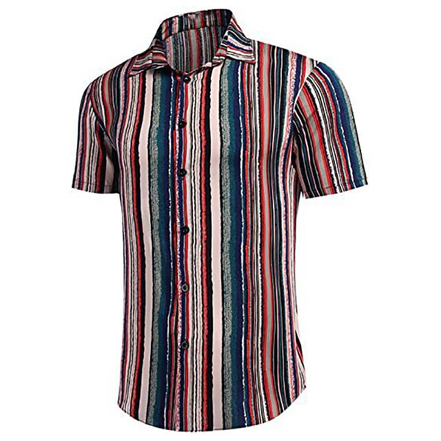 

Men's Shirt Print Striped Classic Collar Daily Holiday Print Short Sleeve Tops Casual Fashion Tropical Hawaiian Green