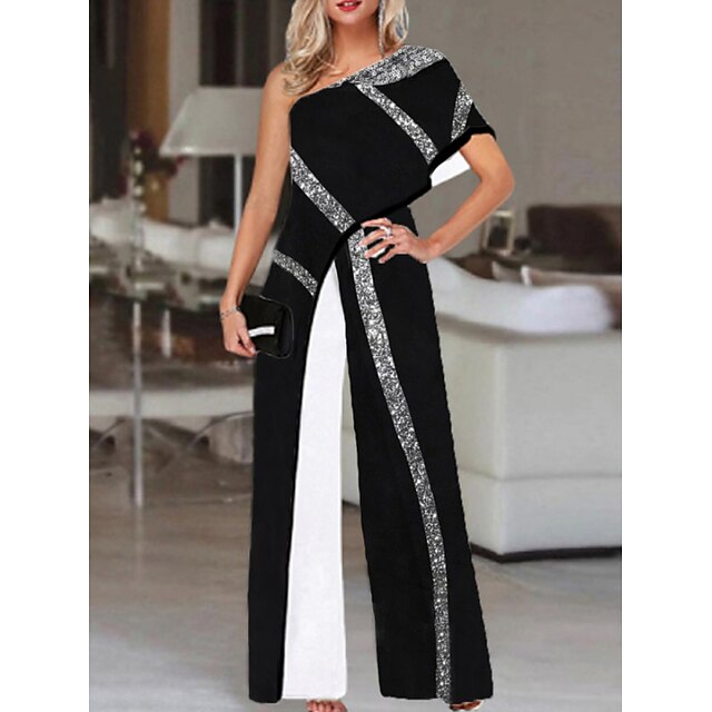 Womens Clothing Womens Jumpsuits & Rompers | Womens Jumpsuit Patchwork Color Block One Shoulder Elegant Daily Vacation Straight 