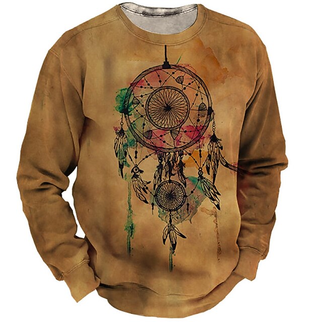 

Men's Sweatshirt Pullover Graphic Geometric Tribal Print Sports Outdoor Casual Daily 3D Print Basic Casual Western Aztec Hoodies Sweatshirts Orange
