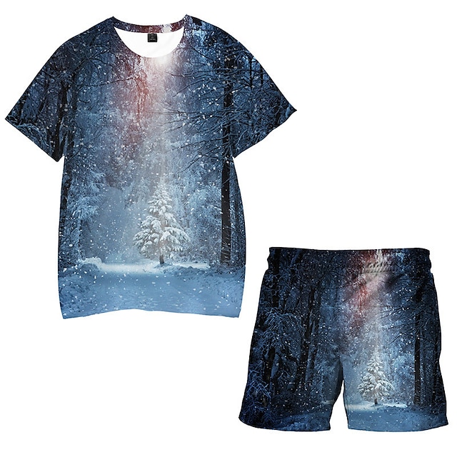 

Kids Boys T-shirt Shorts Clothing Set 2 Pieces Short Sleeve Blue Tree Print Street Sports Vacation Fashion Comfort Cool Daily 3-13 Years