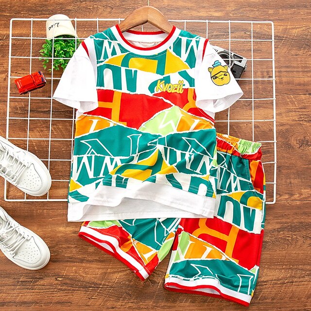 

Kids Boys T-shirt Shorts Tracksuits 2 Pieces Short Sleeve Green Color Block Letter Print Sports Outdoor Casual Daily Regular 3-12 Years / Spring / Summer