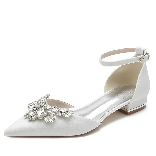  Mujer Zapatos de boda Zapatos De Vestir Zapatos blancos Boda Fiesta Color sólido Pisos de boda Zapatos de novia Zapatos de dama de honor Verano Pedrería Tacón Plano Dedo Puntiagudo Elegante Clásico