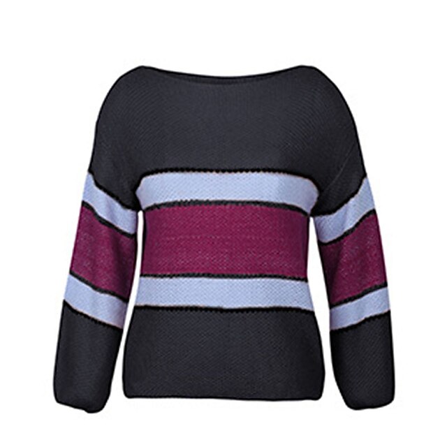 Womens Clothing Sweaters & Cardigans | Womens Pullover Sweater Jumper crochet Knit Stripe Knitted Striped Crew Neck Stylish Casu