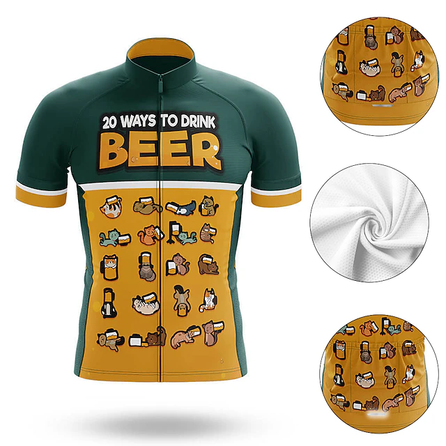 Men's Cycling Jersey Beer Short Sleeve Bike Top with 3 Rear Pockets Mountain Bike MTB Road Bike Cycling Quick Dry Reflective Strips Back Pocket Moisture Wicking Sports Black Yellow Navy Blue Clothing 9