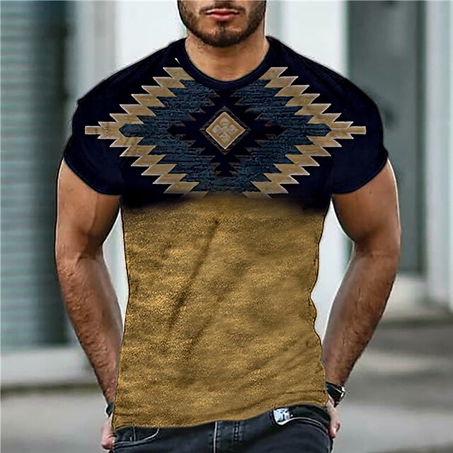 

Men's T shirt 3D Print Graphic Color Block Vintage Crew Neck Daily Sports Print Short Sleeve Tops Casual Classic Designer Big and Tall Brown