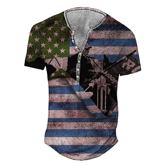 

Men's Henley Shirt Tee T shirt 3D Print Graphic National Flag Plus Size Henley Daily Sports Button-Down Print Short Sleeve Tops Basic Casual Classic Designer Pink