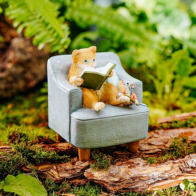 Home & Garden Home Decor | Decorative Gardening Sofa Cat/reading Cat/magnifying Glass Dog/two Snails/reading Squirrel/stone Read