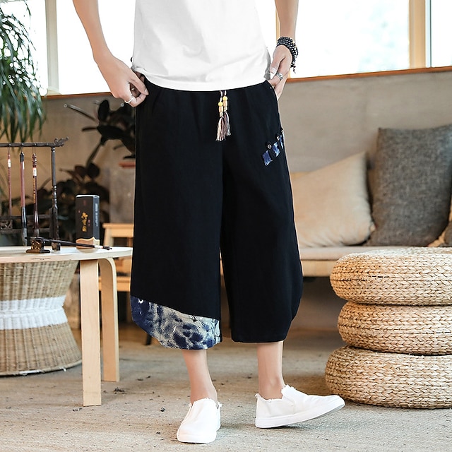

Men's Stylish Harem Capri shorts Elastic Waist Knee Length Pants Casual Daily Micro-elastic Chinese Style Cotton Blend Comfort Breathable Mid Waist White Black Navy Blue 5XL M L XL XXL