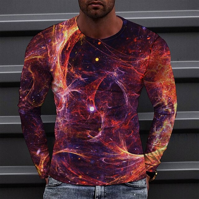 

Men's Tee T shirt 3D Print Graphic Round Neck Casual Daily Print Long Sleeve Tops Fashion Designer Comfortable Big and Tall Orange