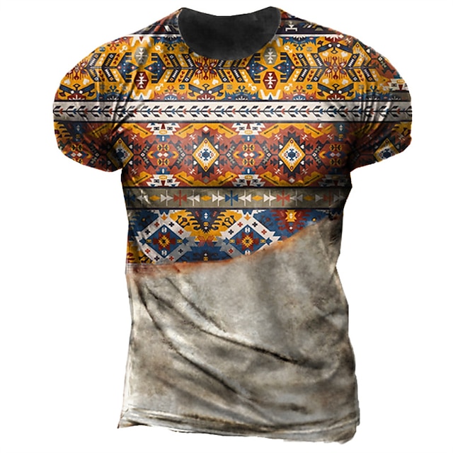 

Men's T shirt 3D Print Tribal Graphic Prints Crew Neck Casual Daily Print Short Sleeve Tops Fashion Vintage Classic Comfortable Orange / Summer