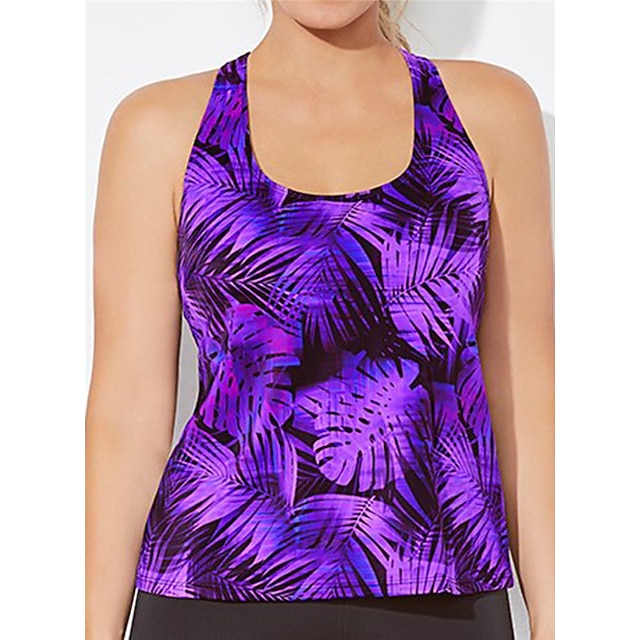 

Women's Swimwear Tankini 2 Piece Plus Size Swimsuit Open Back Purple Vest Scoop Neck Bathing Suits New Casual Vacation / Modern / Spa / Padded Bras