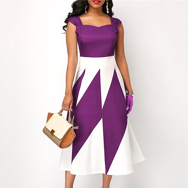 

Women's A Line Dress Midi Dress Blue Black Purple Sleeveless Geometric Print Spring Summer Square Neck Stylish Work Elegant 2022 S M L XL XXL 3XL 4XL 5XL