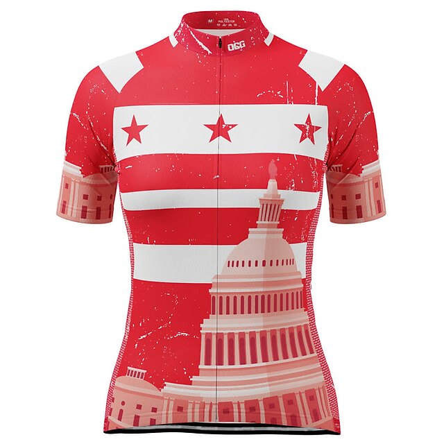 

21Grams Women's Short Sleeve Cycling Jersey Summer Spandex Red Stripes Stars Bike Top Mountain Bike MTB Road Bike Cycling Quick Dry Moisture Wicking Sports Clothing Apparel / Stretchy / Athleisure