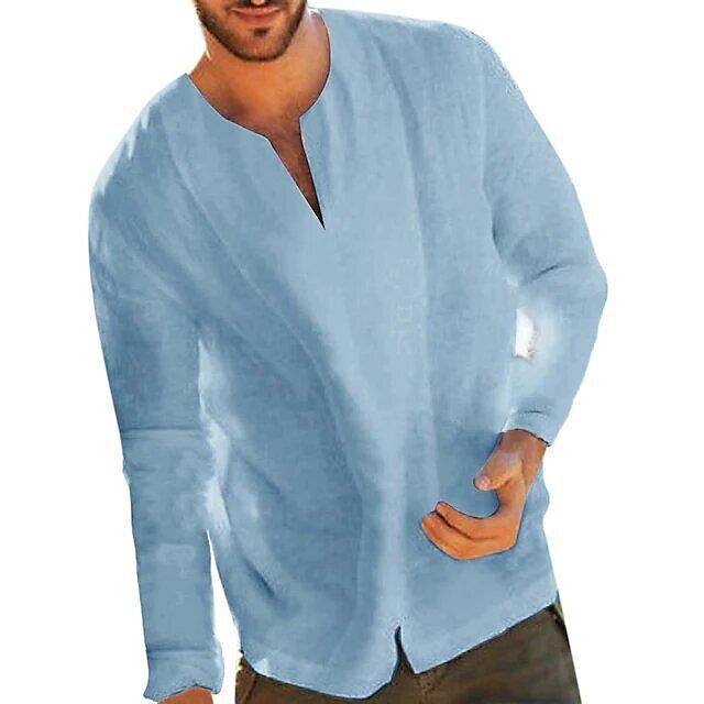 Men's Casual Tunic Shirt with Long Sleeve V Neck (various colors/sizes)