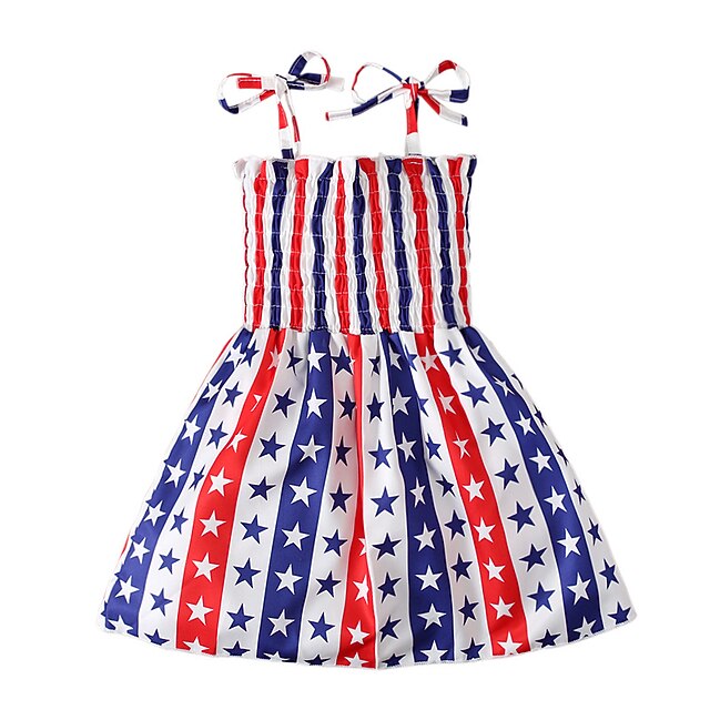 

Kids Little Girls' Dress Geometric Flag A Line Dress Daily Bow Print Red Knee-length Sleeveless Beautiful Cute Dresses American National Day Summer Regular Fit 2-6 Years