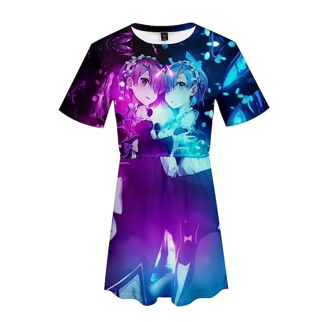 

Inspired by Re:Zero Starting Life in Another World Rem Emilia Dress Cartoon 100% Polyester Anime Harajuku Graphic Kawaii Dress For Women's