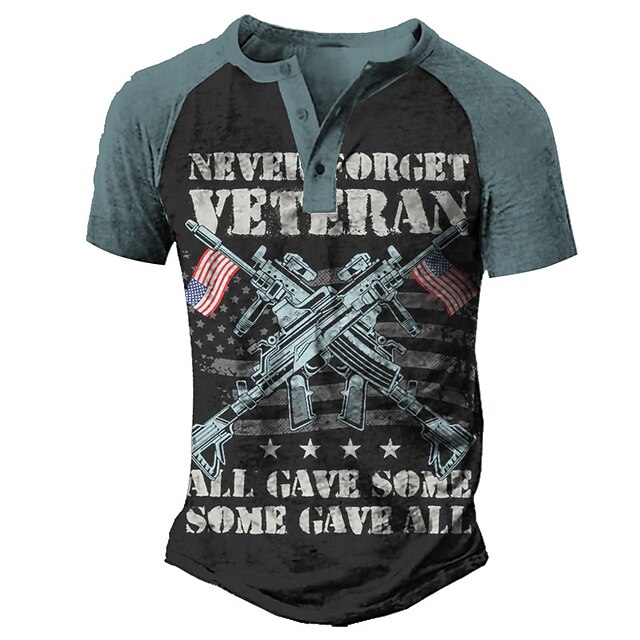 

Men's Henley Shirt Tee T shirt 3D Print Graphic Color Block Weapon Plus Size Henley Daily Sports Button-Down Print Short Sleeve Tops Basic Casual Classic Designer Blue