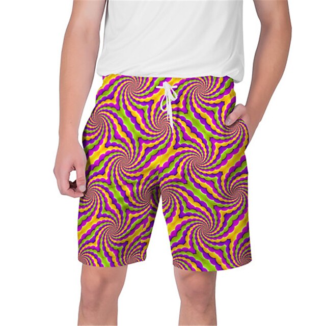 

Men's Streetwear Hawaiian Shorts Beach Shorts 3D Print Elastic Drawstring Design Short Pants Casual Daily Graphic Optical Illusion Breathable Soft Mid Waist Green Gray Purple Navy Blue S M L XL XXL