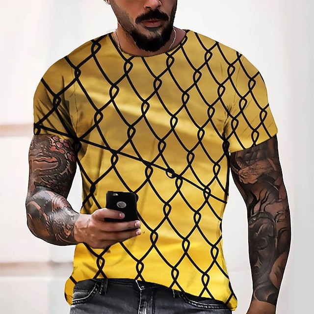 

Men's Tee T shirt 3D Print Graphic Round Neck Casual Daily 3D Print Short Sleeve Tops Fashion Designer Cool Comfortable Yellow