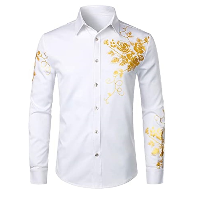 Mens Clothing Mens Shirts | Mens Shirt Floral Turndown Street Casual Button-Down Long Sleeve Tops Casual Fashion Breathable Comf