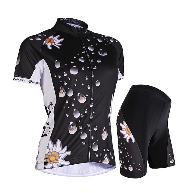  Dames Korte mouw Wielrenshirt met shorts Zomer Nylon Elastaan Polyester Wit Zwart Flora Botanisch Grappig Fietsen Short / Broekje Shirt Gewatteerde shorts waterdicht 3D-pad Ademend / Gevorderd