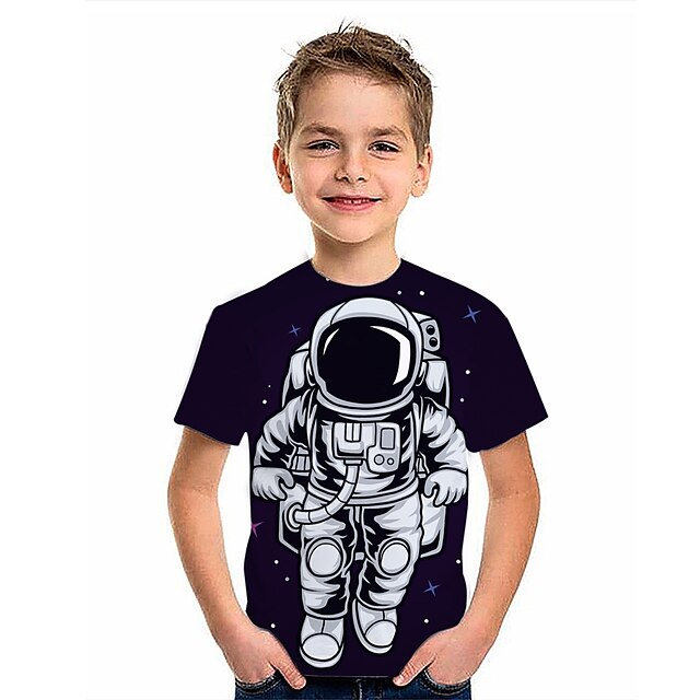 Baby & Kids Boys Clothing | Kids Boys T shirt Short Sleeve 3D Print Astronaut Space Black Children Tops Spring Summer Active Fas